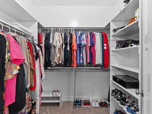 Spacious closet with carpet