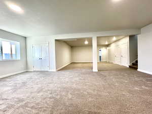 Basement with carpet