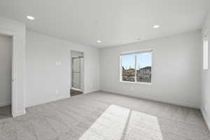 Interior space with carpet flooring and a closet