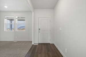 Interior space with dark wood-type flooring