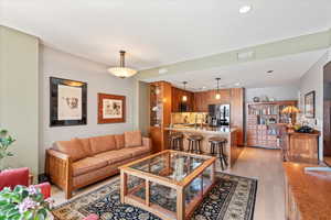 Living room featuring light hardwood / wood-style floors and sink