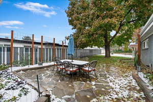 View of snow covered patio