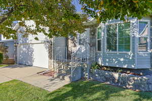 Exterior space with a garage