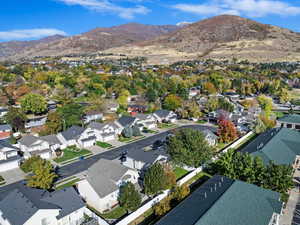 Aerial view featuring a mountain view