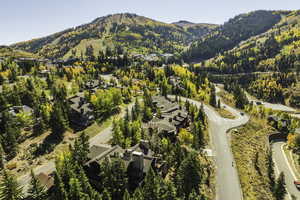 Aerial view featuring a mountain view