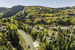 Birds eye view of property with a mountain view