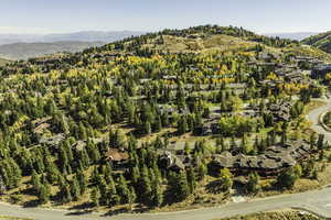 Drone / aerial view featuring a mountain view