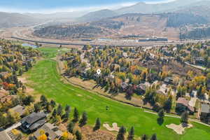 Aerial view featuring a mountain view