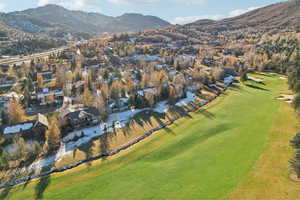 Drone / aerial view with a mountain view