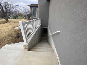 Staircase with a mountain view