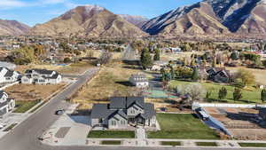 Aerial view featuring a mountain view