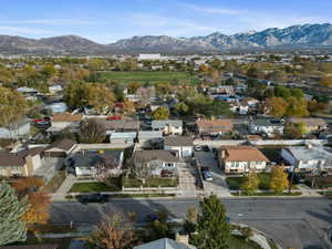 Drone / aerial view with a mountain view