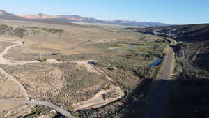 Aerial overview of property's location featuring rural landscape