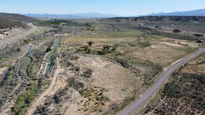 Overview of rural landscape featuring mountains