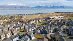 Bird's eye view featuring a water and mountain view