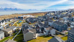 Bird's eye view featuring a water and mountain view