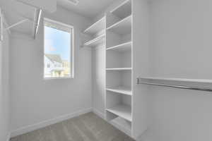 Walk in closet with carpet flooring