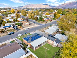 Drone / aerial view with a mountain view