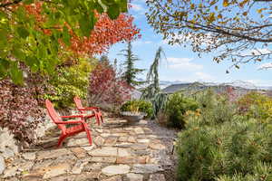 View of patio / terrace with a mountain view