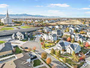 Aerial view featuring a mountain view