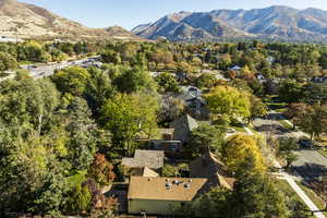 Aerial view with foothills and Bonneville Shoreline Trail