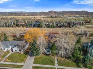 Drone / aerial view featuring walking trails and mountain view