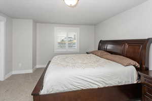 Bedroom with light carpet