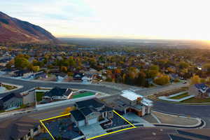 Aerial view at dusk with a mountain view