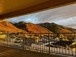 Wooden deck with a mountain view