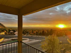 View of balcony at dusk