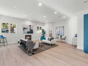 Living room with light hardwood / wood-style floors