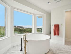 Bathroom featuring a tub to relax in and a healthy amount of sunlight