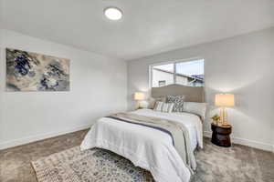 Bedroom with carpet flooring