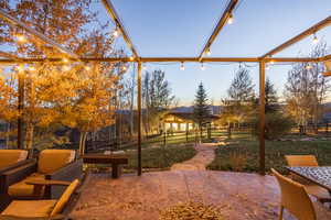 View of patio terrace at dusk