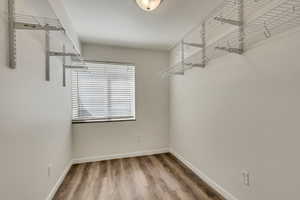 Walk in closet featuring wood-type flooring