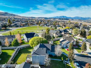 Drone / aerial view with a mountain view