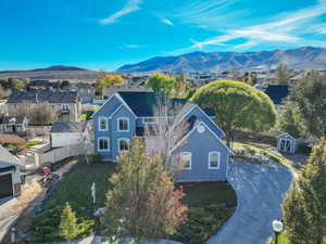 Drone / aerial view with a mountain view