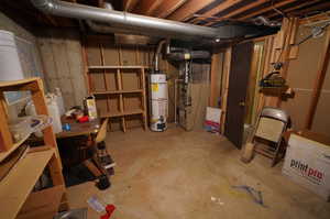 Basement with heating unit and water heater