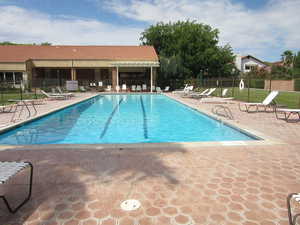 View of pool featuring a patio area