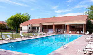 View of swimming pool featuring a patio