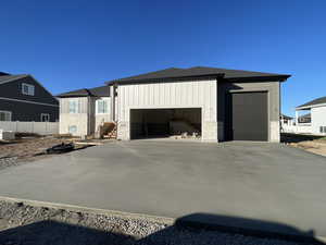 Exterior space featuring a garage