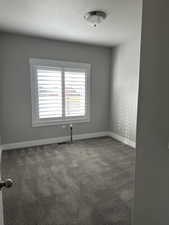 Carpeted spare room with a textured ceiling