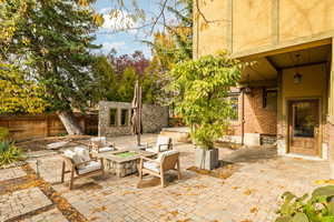 View of patio / terrace with an outdoor fire pit