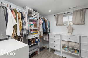 Walk in closet featuring light hardwood / wood-style floors