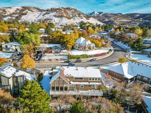 Drone / aerial view featuring a mountain view