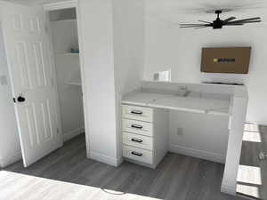 Pantry and built-in desk off dining area