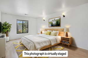 Virtual staged primary bedroom