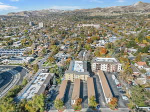 Birds eye view of property with a mountain view