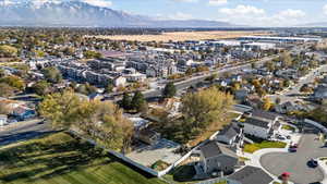 Aerial view with an airport and mountain view