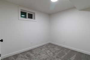 View of carpeted spare room - new stick framing, insulation, wiring in all of the walls.